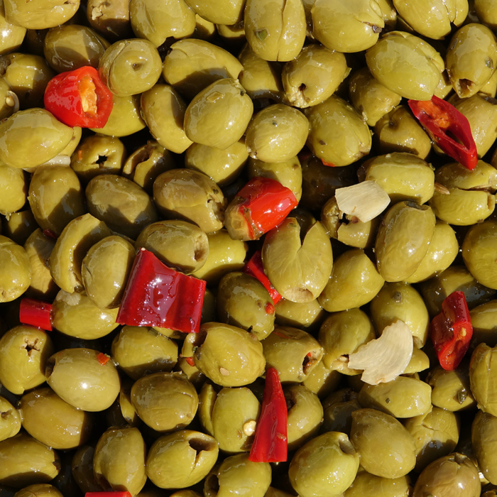 Olive schiacciate denocciolate piccanti